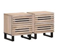 QJBSAVVA Lot de 2 Tables de Chevet en Bois de Manguier Massif Blanchi, Tables de Nuit Industrielles avec 2 Tiroirs, Meuble d'Appoint Robuste pour Chambre, 40x34x46 cm