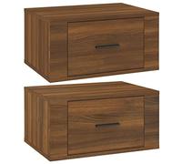 QJBSAVVA Lot de 2 tables de chevet murales effet chêne marron - Table de chevet flottante en bois - Console de chevet murale pour chambre à coucher - 50 x 36 x 25 cm - Design moderne