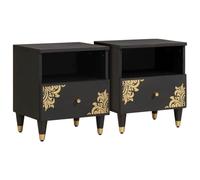 QJBSAVVA Lot de 2 tables de chevet noires 40 x 33 x 46 cm, console de chevet en bois massif de mangue, table de chevet moderne avec façade peinte à la main, détails en laiton et espace de rangement