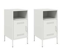 QJBSAVVA Lot de 2 Tables de Chevet Style Industriel en Acier Blanc, Armoire Latérale 36x39x68 cm avec Porte et Pieds Réglables, Meuble de Rangement pour Chambre et Salon