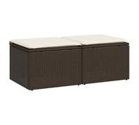 QJBSAVVA Lot de 2 Tabourets de Jardin en Résine Tressée Marron | Poufs de jardin modulaires pour terrasse et balcon avec coussins d'assise rembourrés faciles à laver.