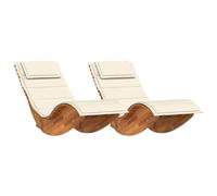 QJBSAVVA Lot de 2 Transats de Jardin avec Coussins Marron, Chaise Longue d'Extérieur en Bois d'Acacia Massif, Bain de Soleil Moderne pour Terrasse, Balcon et Piscine, 154 x 60 x 74 cm