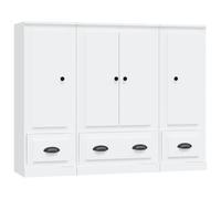 QJBSAVVA Lot de 3 Buffets de Salon Meuble de Rangement en Bois d'Ingénierie Commode Blanche avec Portes pour Salle à Manger Cuisine et Entrée 132x35,5x103,5 cm