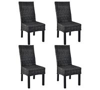 QJBSAVVA Lot de 4 Chaises de Salle à Manger en Rotin Kubu et Bois de Manguier Noir Délavé, Chaises pour Cuisine et Salon, Tissage Artisanal Fait à la Main, 46 x 61 x 93 cm