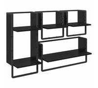 QJBSAVVA Lot de 4 étagères murales - Aspect chêne noir - 65 x 25 x 30 cm - Bibliothèque étroite en bois et cadre en métal - Design moderne et organisation efficace - Étagère de bureau, salon, couloir