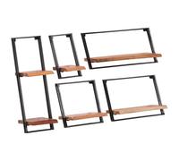 QJBSAVVA Lot de 5 étagères murales en bois d'acacia massif de 25 à 75 cm de large, design moderne à bords naturels, support en acier robuste, bibliothèque peu encombrante et accessoire de décoration