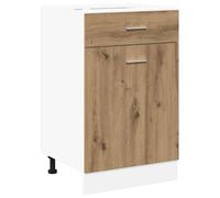 QJBSAVVA Meuble Bas de Cuisine Lyon avec Tiroir et Porte Armoire de Plancher Rangement en Bois d'Ingénierie Chêne Artisanal pour Vaisselle et Casseroles 40 x 46 x 81,5 cm