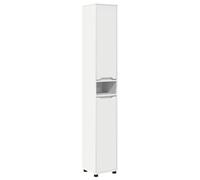 QJBSAVVA Meuble Colonne de Salle de Bain Moderne, Armoire Haute avec 2 Portes et 7 Étagères, Cabinet de Toilette Vertical en Bois d'Ingénierie, Blanc, 30,5 x 30 x 195 cm