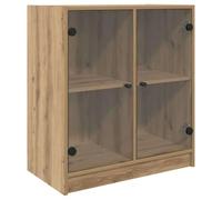 QJBSAVVA Meuble dAppoint Chêne Artisanal, Buffet Bas de Rangement Salon Salle à Manger avec 2 Portes en Verre, Commode Moderne Bois dIngénierie, Petit Cabinet Latéral, 68x37x75,5cm