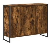 QJBSAVVA Meuble d'appoint Style Industriel Chêne Fumé, Buffet de Salon en Bois d'ingénierie 96,5x30x75 cm, Commode Rectangulaire avec 3 Portes pour Entrée et Séjour