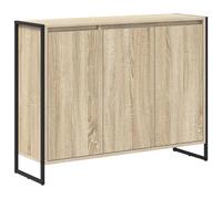 QJBSAVVA Meuble d'appoint Style Industriel Couleur Sonoma 96,5 x 30 x 75 cm, Buffet de Salon avec 3 Portes en Bois d'ingénierie, Commode de Rangement Rectangulaire pour Entrée et Séjour