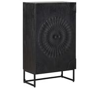QJBSAVVA Meuble de Rangement Haut, Buffet Armoire de Salon avec 2 Portes, Vaisselier en Bois de Manguier Massif, Colonne de Rangement pour Séjour, Bureau et Entrée, Noir, 55 x 30 x 95 cm
