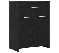 QJBSAVVA Meuble de Salle de Bain avec Tiroir et 2 Portes Armoire de Rangement en Bois d'Ingénierie et Chêne Massif Commode de Toilette Gain de Place Chêne Noir 60 x 33 x 80 cm