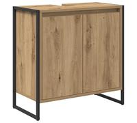 QJBSAVVA Meuble de Salle de Bain Bas, Armoire de Rangement avec 3 Portes et Pieds en Acier, Cabinet Rectangulaire en Bois d'Ingénierie pour Intérieur, Chêne Artisan, 60 x 30 x 60 cm