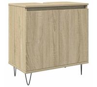 QJBSAVVA Meuble de Salle de Bain Bas Armoire de Toilette en Bois d'Ingénierie avec 2 Portes et Pieds en Métal Buffet de Rangement Style Industriel Chêne Sonoma 58x33x60 cm