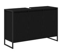 QJBSAVVA Meuble de Salle de Bain Bas Cabinet de Rangement avec 3 Portes et Pieds en Acier Style Industriel Armoire en Bois d'Ingénierie Chêne Noir 90 x 30 x 60 cm