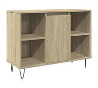 QJBSAVVA Meuble de Salle de Bain Chêne Sonoma, Armoire de Rangement Basse avec Porte et 4 Compartiments, Buffet Industriel en Bois d'Ingénierie et Pieds en Fer, 80 x 33 x 60 cm