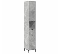 QJBSAVVA Meuble de Salle de Bain Colonne Armoire de Rangement Haute avec 2 Portes et 1 Tiroir en Bois d'Ingénierie et Métal Style Moderne Gris Béton 31,5 x 33 x 190 cm