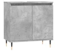 QJBSAVVA Meuble de Salle de Bain Gris Béton 58x33x60 cm, Armoire de Rangement en Bois d'Ingénierie et Métal avec 2 Portes et Pieds en Fer Style Industriel, Buffet Bas pour Toilette