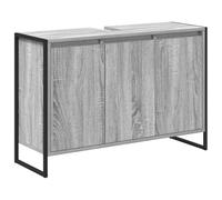 QJBSAVVA Meuble de Salle de Bain Gris Sonoma 90 x 30 x 60 cm, Cabinet Bas en Bois d'Ingénierie avec 3 Portes et Pieds en Acier, Armoire de Rangement Moderne pour Intérieur