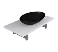 QJBSAVVA Meuble de Salle de Bain Suspendu avec Vasque à Poser Ovale en Céramique Noire et Étagère Murale Blanche 60 cm, Ensemble Lave-Mains Moderne avec Support en Métal