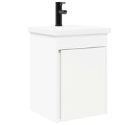 QJBSAVVA Meuble de Salle de Bain Suspendu avec Vasque Céramique et Robinet Noir, Petit Meuble sous Vasque Gain de Place pour Toilettes et WC, Blanc, 42 x 40 x 74,5 cm