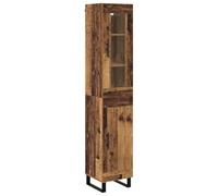 QJBSAVVA Meuble haut aspect bois vieilli 34,5 x 34 x 180 cm - Armoire haute étroite en bois avec 2 portes et pieds en métal - Armoire de cuisine moderne et armoire de salle à manger pour beaucoup