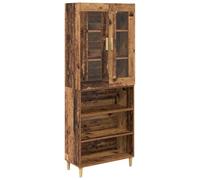 QJBSAVVA Meuble haut aspect bois vieilli 69,5 x 34 x 180 cm, armoire de salon moderne avec portes en verre, vitrine en bois et verre, buffet haut pour salle à manger et couloir