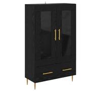 QJBSAVVA Meuble haut aspect chêne noir, vitrine moderne avec 2 portes en verre et tiroir, armoire de rangement pour salon et salle à manger, matériau en bois, 69,5 x 31 x 115 cm
