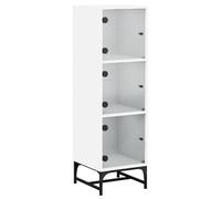 QJBSAVVA Meuble haut avec portes en verre blanc, armoire moderne 35 x 37 x 120 cm, vitrine en bois et verre, armoire d'appoint étroite avec 3 compartiments pour salon et couloir