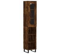 QJBSAVVA Meuble haut en chêne fumé - 34,5 x 34 x 180 cm - Élégante armoire haute en bois avec porte en verre et pieds en fer - Armoire moderne pour salon et couloir