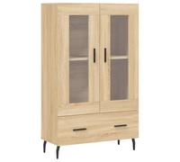 QJBSAVVA Meuble haut en chêne Sonoma - 69,5 x 31 x 115 cm - Vitrine en bois avec portes en verre et pieds en métal stables - Meuble d'appoint moderne pour salon, salle à manger et couloir