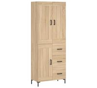 QJBSAVVA Meuble haut en chêne Sonoma - 69,5 x 34 x 180 cm - Armoire en bois avec pieds en métal - Buffet moderne avec dessus pour salon et couloir, beaucoup d'espace de rangement avec portes