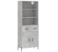 QJBSAVVA Meuble haut gris béton 69,5 x 34 x 180 cm Armoire en bois avec pieds en métal, buffet moderne avec dessus et portes pour salon et couloir, beaucoup d'espace de rangement