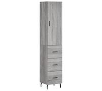 QJBSAVVA Meuble haut gris Sonoma - 34,5 x 34 x 180 cm - Armoire en bois avec pieds en métal - Buffet moderne avec dessus et portes pour salon, couloir et bureau