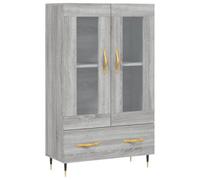 QJBSAVVA Meuble haut gris Sonoma 69,5 x 31 x 115 cm, buffet avec portes en verre et pieds en métal, armoire moderne en bois, vitrine pour salon et couloir