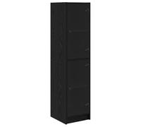 QJBSAVVA Meuble haut noir aspect chêne 35 x 37 x 142 cm avec portes en verre, vitrine moderne en bois pour salle à manger et cuisine, armoire fine avec 2 portes et étagères