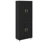 QJBSAVVA Meuble haut noir aspect chêne 69,5 x 34 x 180 cm - Armoire de salon moderne en bois avec 4 portes, buffet commode pour ranger livres et décoration