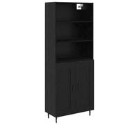 QJBSAVVA Meuble haut noir aspect chêne 69,5 x 34 x 180 cm - Armoire moderne avec portes en verre et boutons en fer - Armoire haute multifonction pour salon et salle à manger