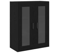 QJBSAVVA Meuble Mural Chêne Noir 69,5x34x90 cm, Cabinet Suspendu en Bois d'Ingénierie avec 2 Portes en Verre, Vitrine Murale Moderne de Rangement pour Salon, Salle à Manger et Bureau