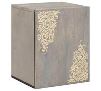 QJBSAVVA Meuble Mural de Salle de Bain Gris 38x33x48 cm en Bois de Manguier Massif - Armoire Murale Suspendue avec Porte Imprimée Dorée et Bouton en Laiton pour Toilette et Salon