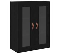 QJBSAVVA Meuble Mural Salon Chêne Noir 69,5 x 34 x 90 cm - Vitrine Suspendue en Bois d'Ingénierie avec 2 Portes en Verre et Poignées en Bronze, Cabinet de Rangement pour Séjour
