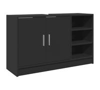 QJBSAVVA Meuble sous Lavabo Noir 90x29x55 cm, Armoire Basse de Salle de Bain en Bois d'Ingénierie, Meuble de Rangement sous Évier avec 2 Portes et 3 Compartiments Ouverts