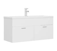 QJBSAVVA Meuble sous Vasque avec Lavabo Intégré en Céramique, Robinet et Bonde de Vidage Inclus, Armoire de Salle de Bain 2 Portes en Aggloméré Blanc, 100 x 38,5 x 46 cm