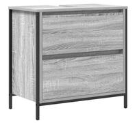 QJBSAVVA Meuble sous Vasque de Salle de Bain, Meuble Bas de Rangement avec Tiroir Coulissant et Compartiment à Vérin à Gaz, Structure en Acier, Gris Sonoma, 60 x 34,5 x 60 cm