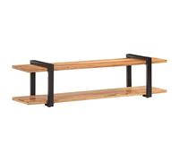 QJBSAVVA Meuble TV 160x40x40 cm en Bois d'Acacia Massif, Banc TV Style Industriel pour Salon et Divertissement, Buffet Bas Robuste avec Étagère de Rangement et Pieds en Fer Noirs