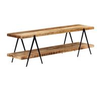 QJBSAVVA Meuble TV 160x40x50 cm en Bois de Manguier Massif et Fer, Buffet Bas de Style Industriel et Rustique avec 2 Étagères de Rangement, Banc TV Robuste Fait à la Main pour Salon
