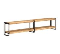 QJBSAVVA Meuble TV 200x30x40 cm en Bois de Manguier Massif et Métal, Banc TV Industriel avec Étagères de Rangement pour Salon, Buffet Bas Robuste au Design Unique et Naturel