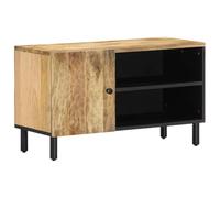 QJBSAVVA Meuble TV 80x31x46 cm en Bois de Manguier Massif et Fer, Meuble de Télévision avec Rangement Spacieux, Buffet Bas Industriel pour Salon et Chambre, Design Naturel et Robuste