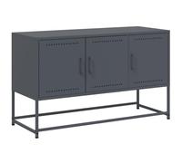 QJBSAVVA Meuble TV Anthracite en Acier 100,5x39x60,5 cm, Buffet Bas Industriel avec 3 Compartiments de Rangement pour Salon et Chambre, Support Télévision Robuste et Stable